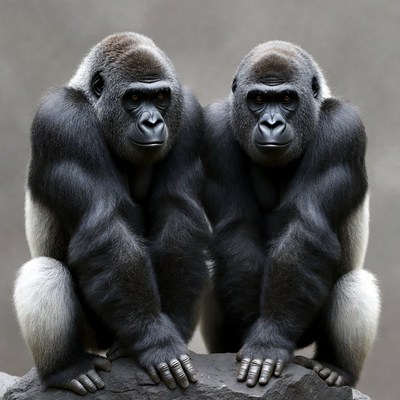 Two Gorillas Sitting on Rock