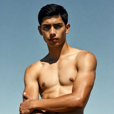 Shirtless Latino man arms crossed