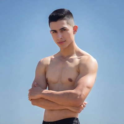 Muscular Latino man arms crossed shirtless