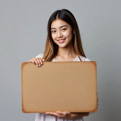 Asian woman holding blank sign