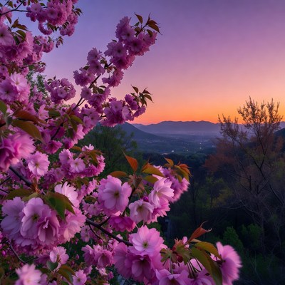 Pink Cherry Blossoms at Sunset