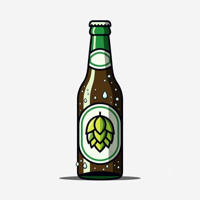Illustrated Green Label Beer Bottle