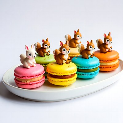 Cute Squirrel Bunny Macarons on Plate