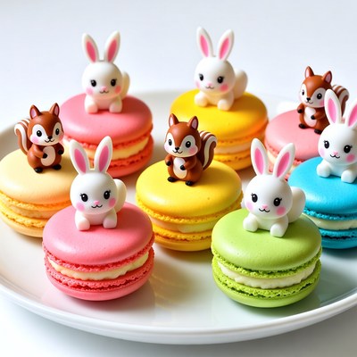 Cute Animal Macarons on Plate