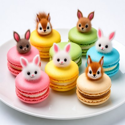 Cute animal macarons on plate