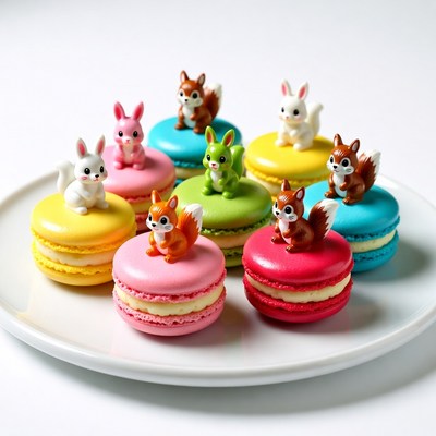 Colorful Animal Macarons on Plate