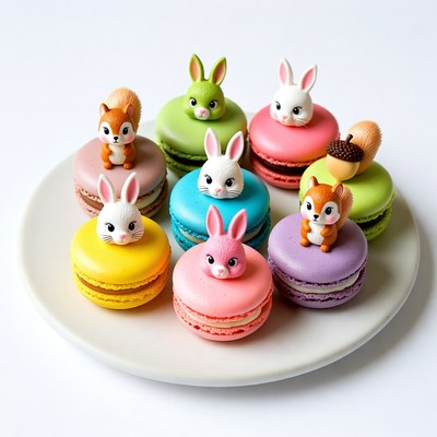 Cute Animal Macarons on Plate
