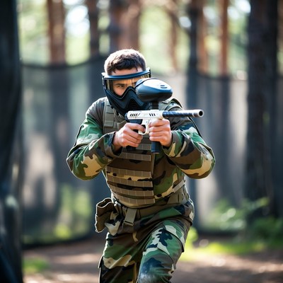Man in camouflage playing paintball