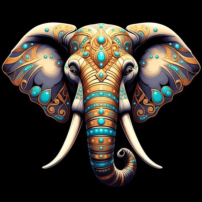 Ornate Golden Elephant Head Illustration