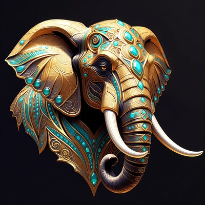 Golden Elephant Head with Turquoise Jewels