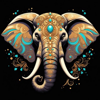 Ornate Golden Elephant Illustration