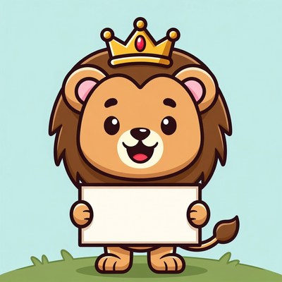 Cartoon Lion Holding Blank Sign
