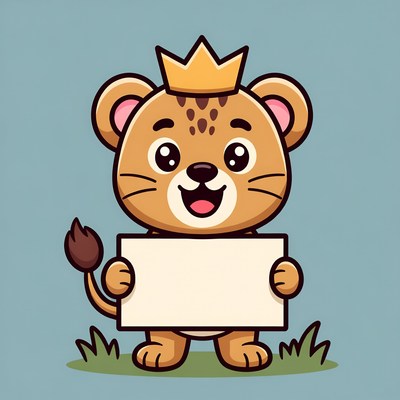 Cartoon Lion Holding Blank Sign