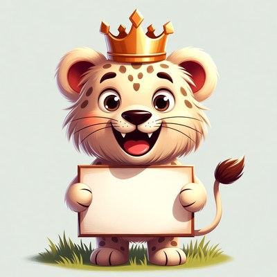 Cute lion cub holding blank sign