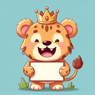 Cartoon tiger cub holding blank sign