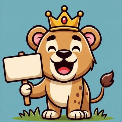 Cartoon Lion Cub Holding Blank Sign
