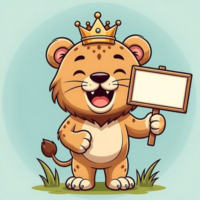 Cartoon lion holding blank sign