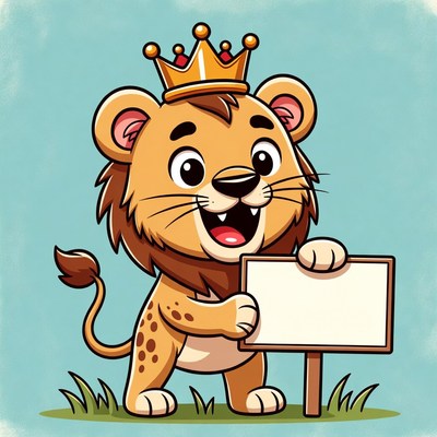 Cartoon Lion King Holding Blank Sign