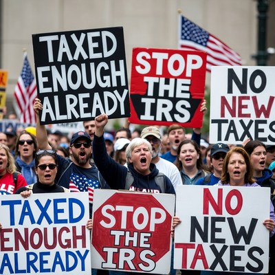 Anti-Tax Protest with Signs and Flags