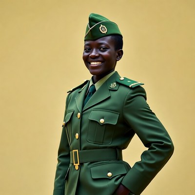 African woman in green military uniform