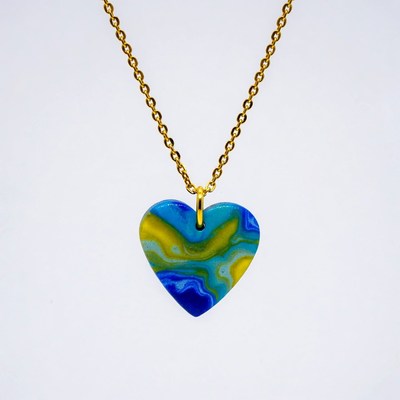 Blue Green Marbled Heart Pendant Necklace