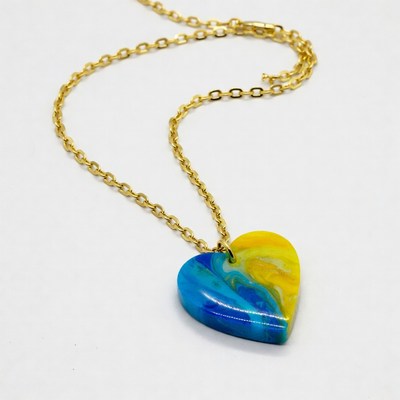 Blue Yellow Heart Pendant Necklace