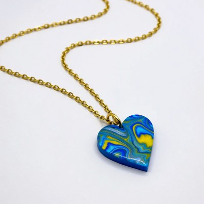 Blue Marble Heart Gold Necklace