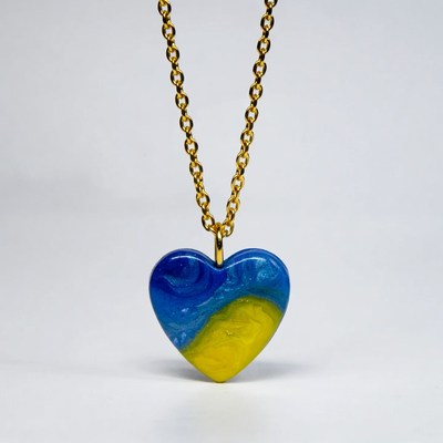 Blue Yellow Swirl Heart Necklace