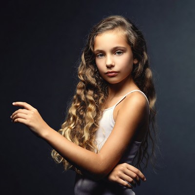 Young girl with curly hair posing