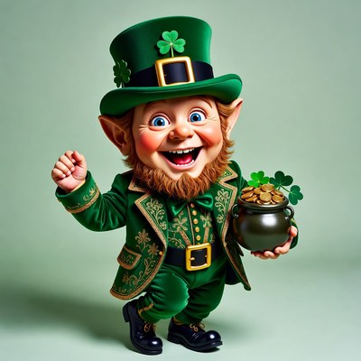 Cartoon Leprechaun Holding Pot of Gold