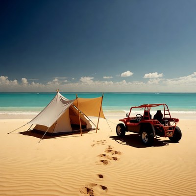 Beach Tent and Red Dune Buggy