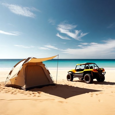 Yellow Tent and ATV on Beach