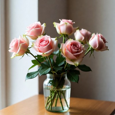 Pink Roses in Glass Jar