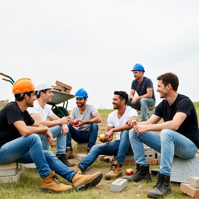 Group of construction workers chatting
