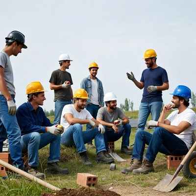 Group of construction workers in hard hats