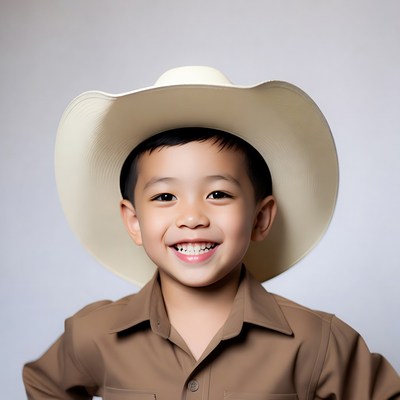 Asian boy wearing cowboy hat