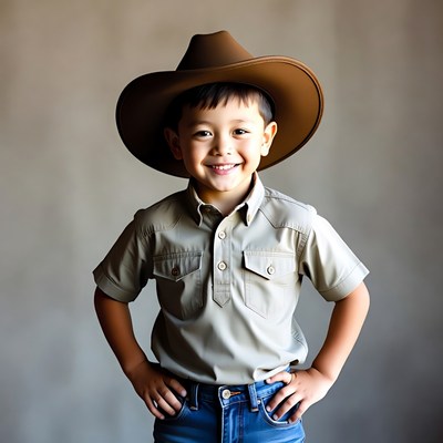 Asian boy in cowboy hat smiling