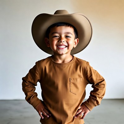 Asian boy wearing cowboy hat