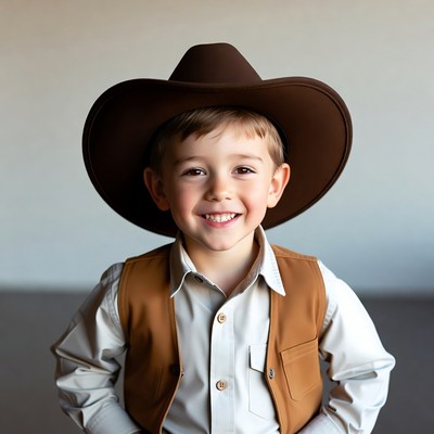 Boy wearing cowboy hat and vest