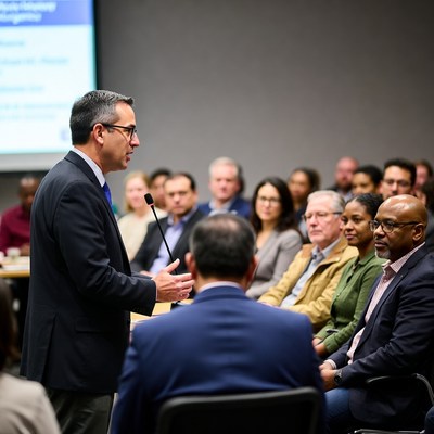 Man speaking at business meeting
