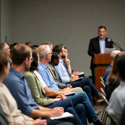 Audience listening to speaker at conference