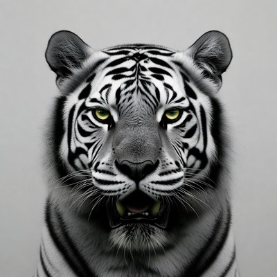 White tiger roaring close-up