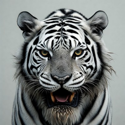 White tiger roaring close-up