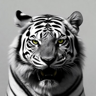 White tiger roaring with green eyes