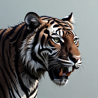 Roaring tiger with green eyes