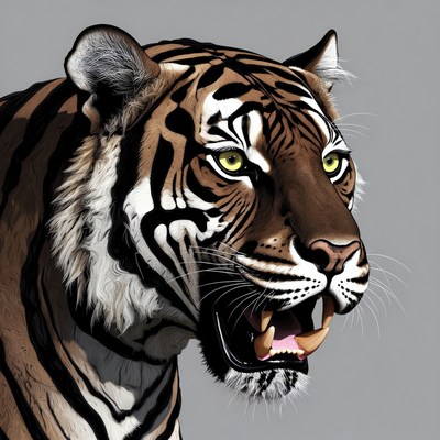 Roaring tiger with green eyes