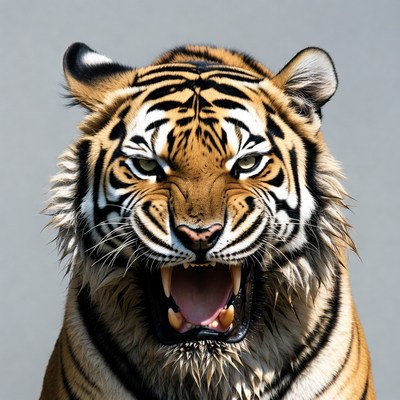 Roaring tiger with open mouth