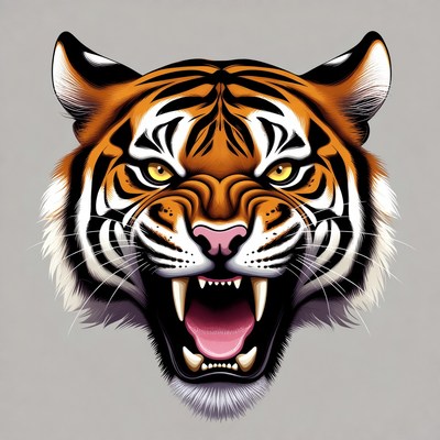 Roaring Tiger Head Illustration