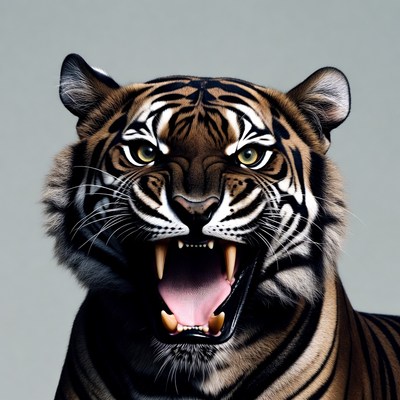 Roaring tiger with open mouth