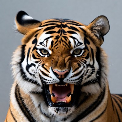 Roaring tiger with open mouth